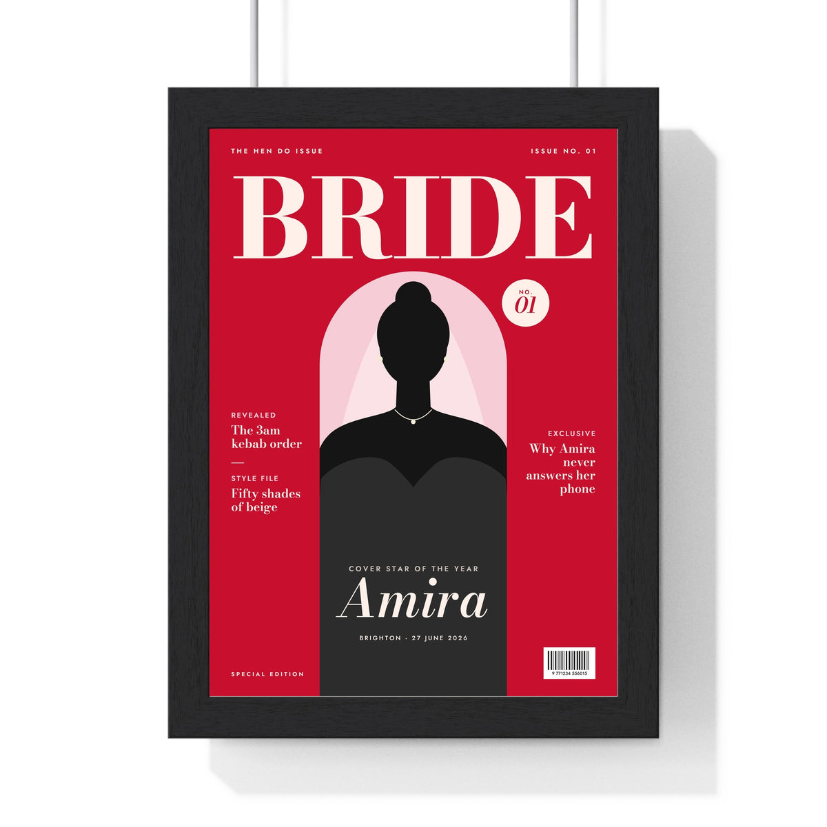 Personalised Hen Do Magazine Cover Print - red BRIDE cover for a Brighton hen do