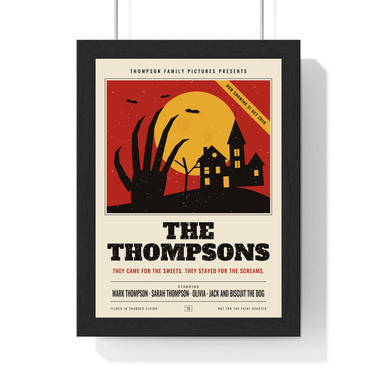 Personalised Horror Movie Family Poster - framed personalised horror movie family poster starring the Thompsons