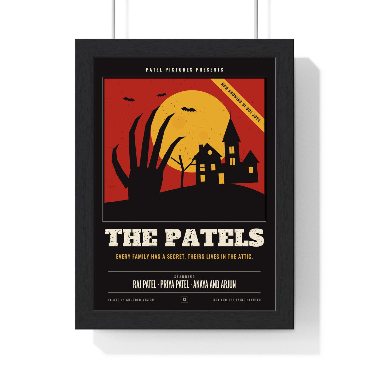 Personalised Horror Movie Family Poster - framed black version