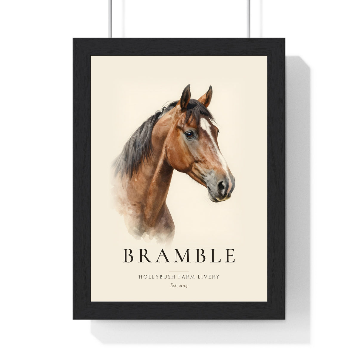 Personalised Horse Print - framed watercolour bay horse portrait called Bramble