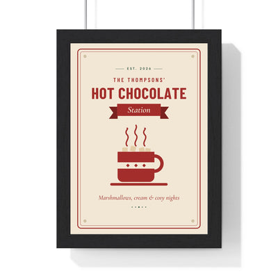 Personalised Hot Chocolate Station Sign Print - framed cream and red hot chocolate station sign print