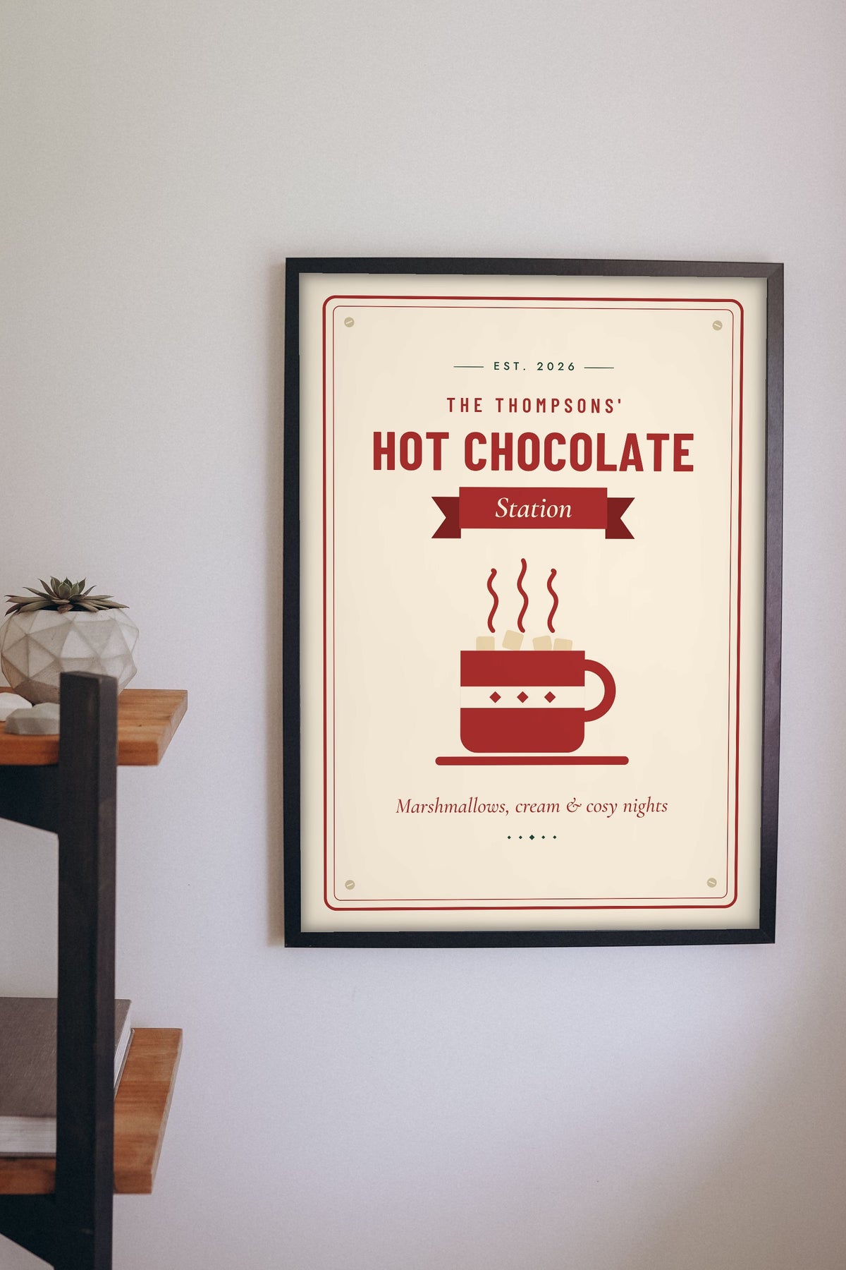 Personalised Hot Chocolate Station Sign Print - hot chocolate station sign print on the kitchen wall