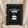 Personalised Hot Chocolate Station Sign Print - black and white hot chocolate sign leaning on a shelf