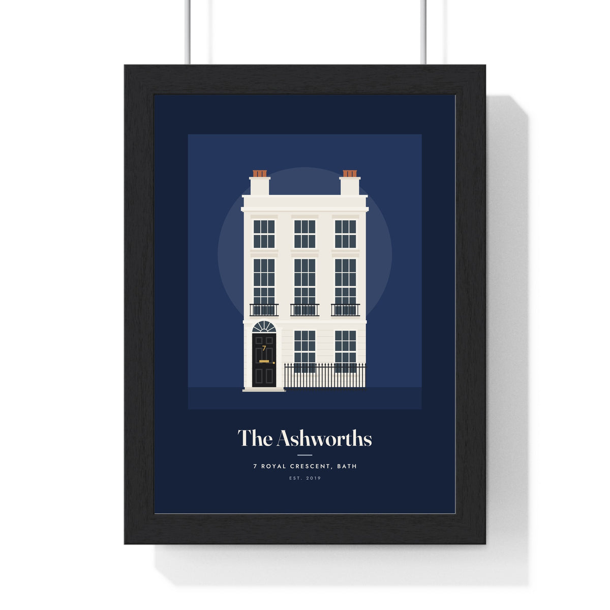 Personalised House Illustration Print - framed Georgian townhouse on navy