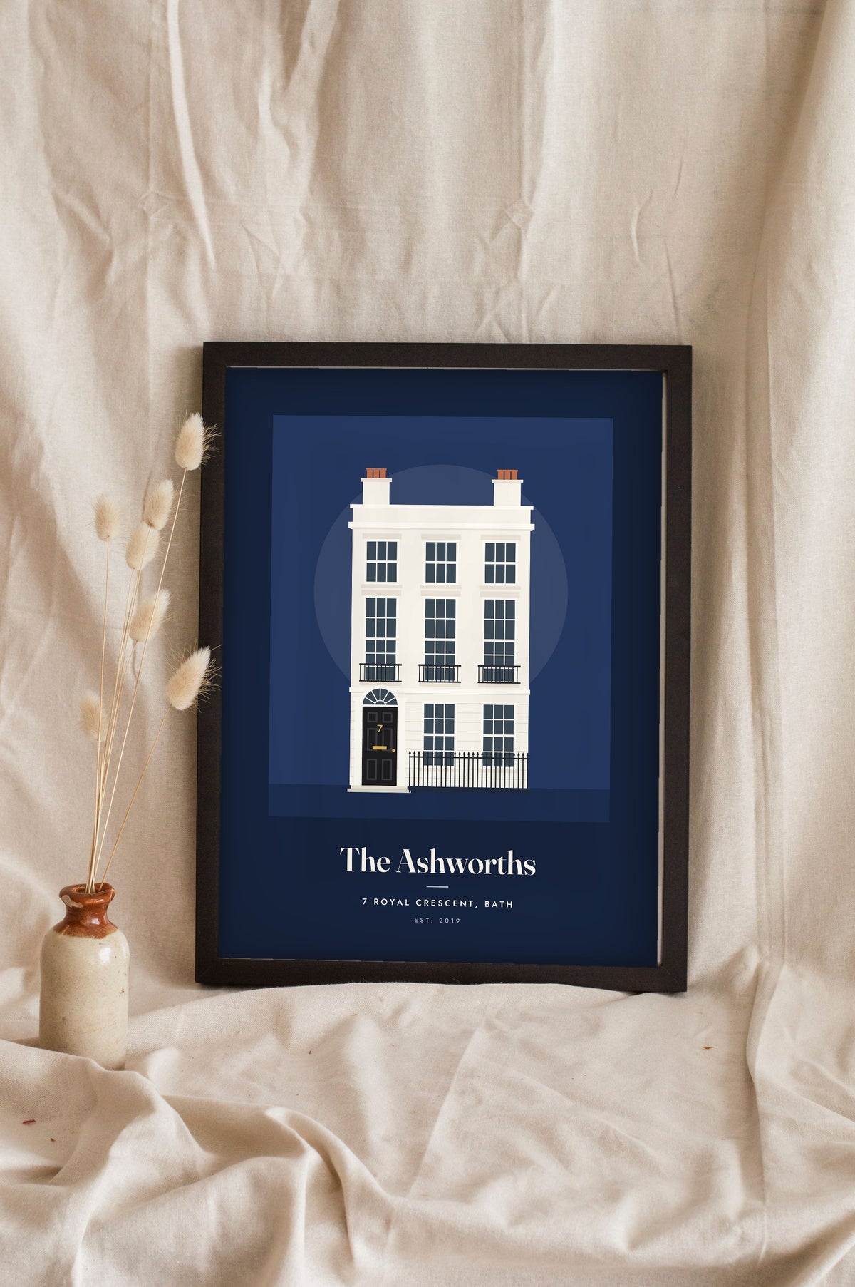 Personalised House Illustration Print - navy Georgian townhouse version