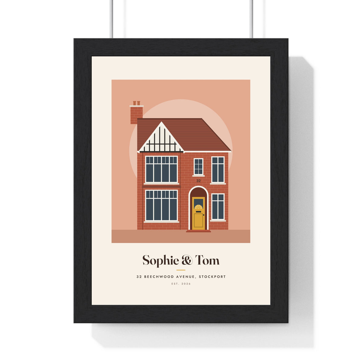 Personalised House Illustration Print - framed 1930s semi on terracotta