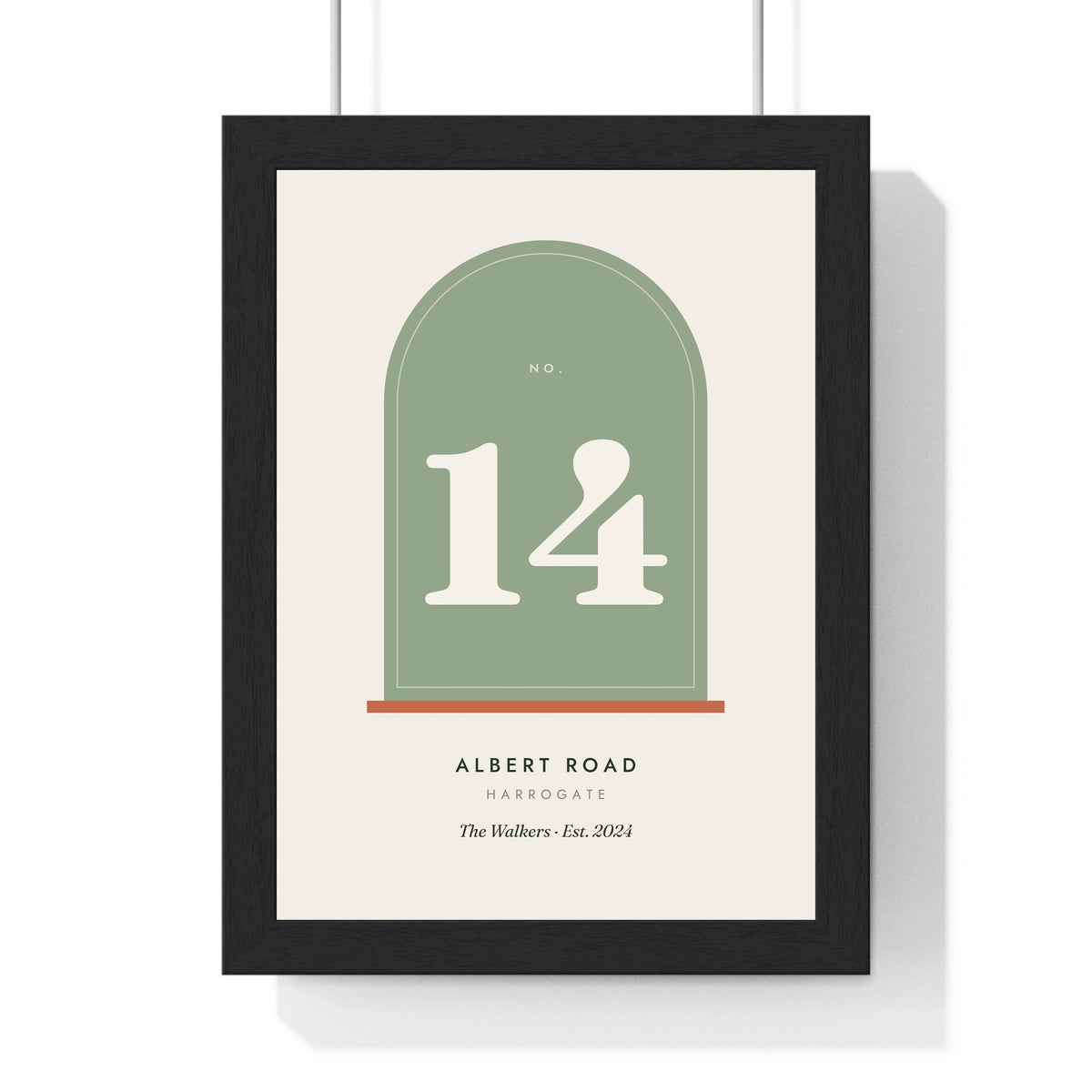 Personalised House Number Print - framed sage arch window house number 14