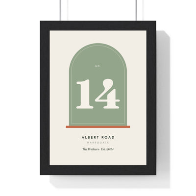 Personalised House Number Print - framed sage arch window house number 14