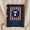 Personalised House Number Print - navy striped block house number 7