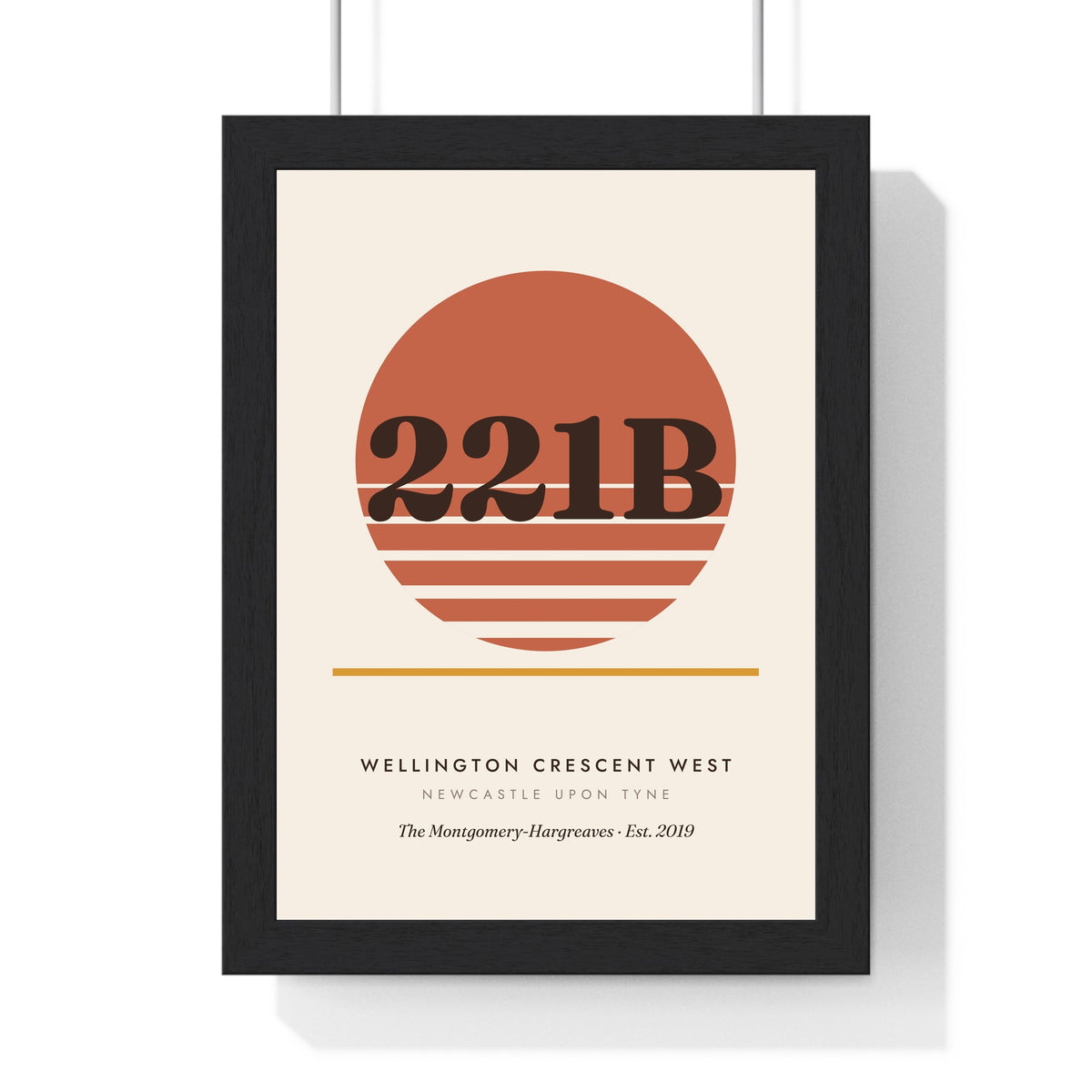 Personalised House Number Print - framed terracotta retro sun house number 221B