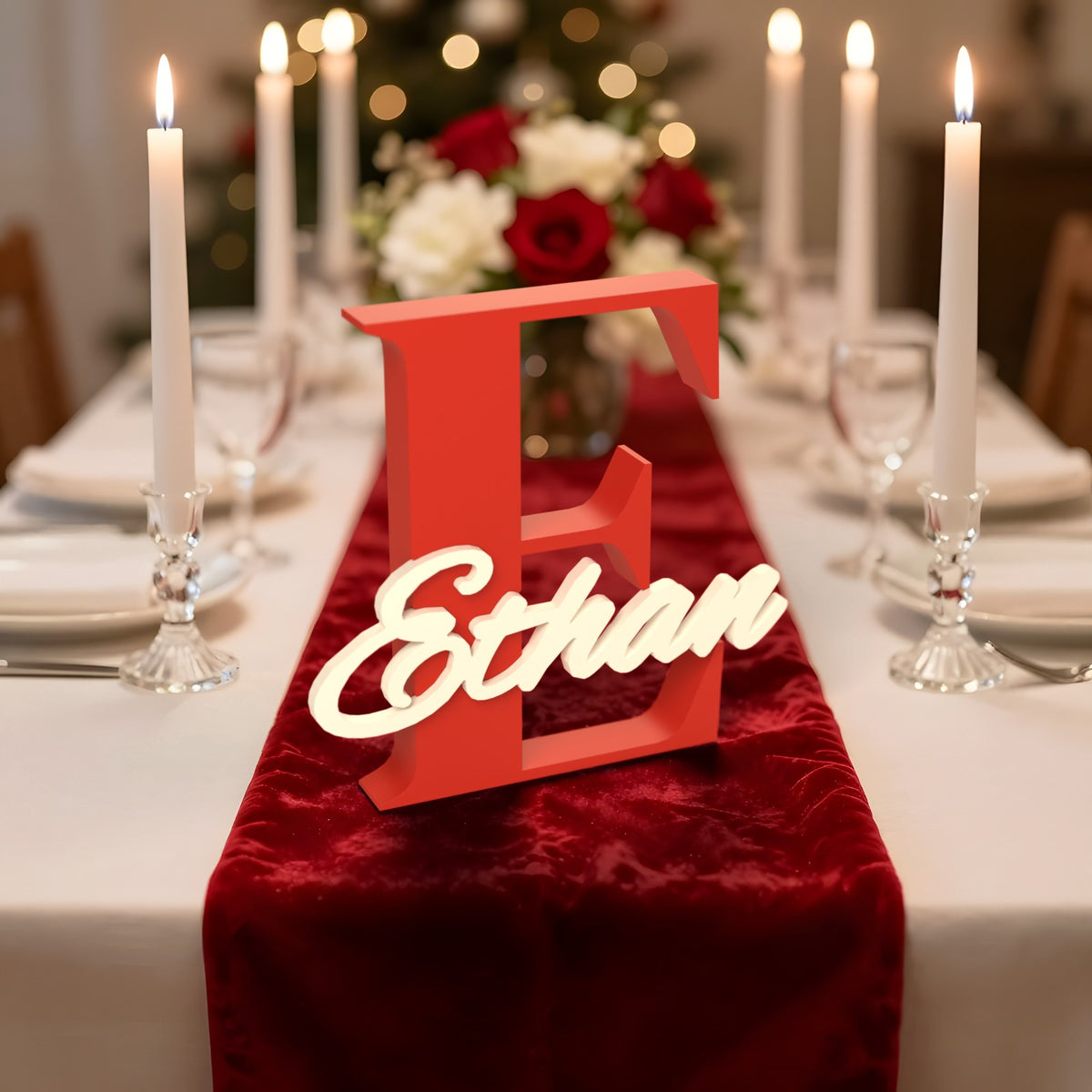 Personalised Initial Name Sign - on a Christmas table