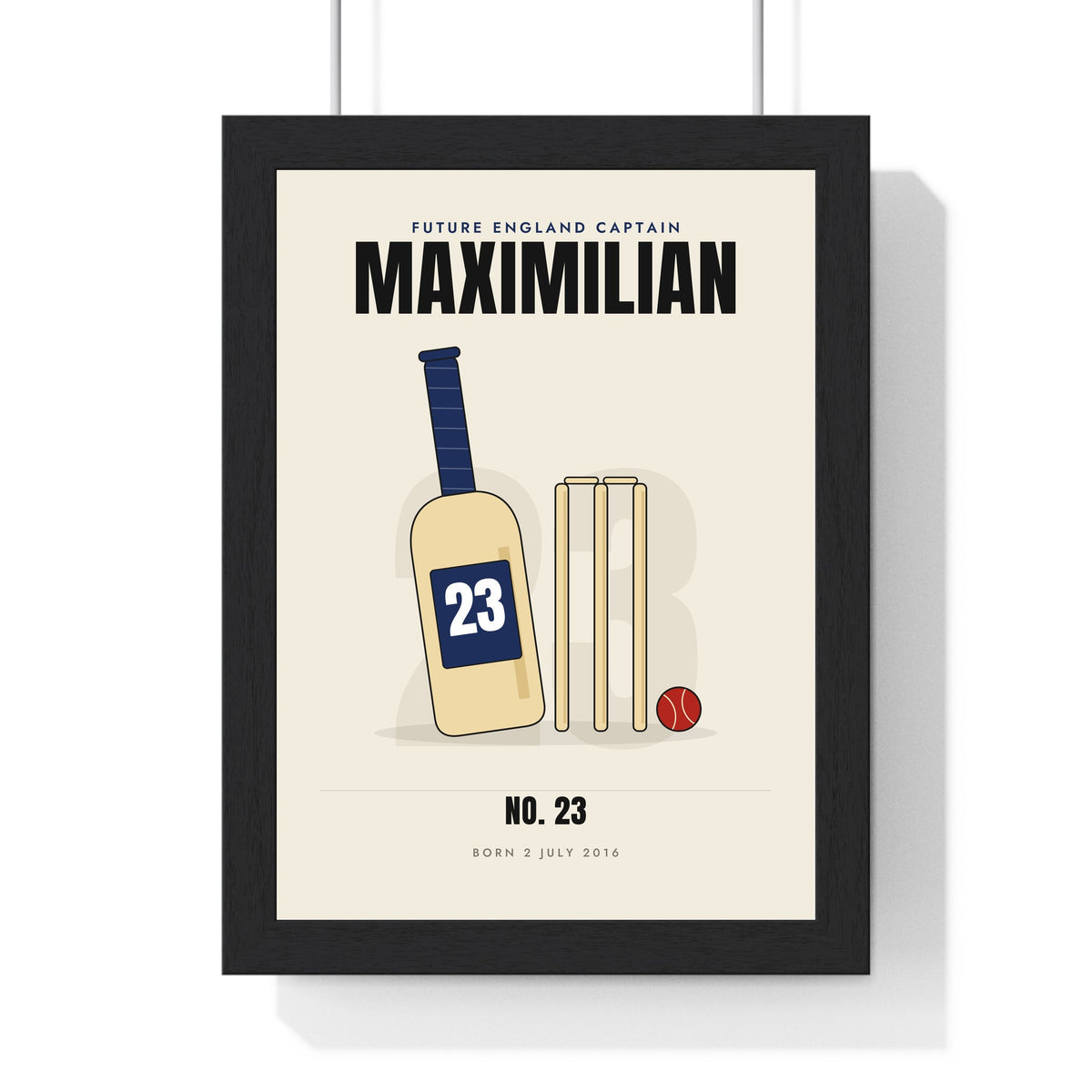 Personalised Kids Cricket Print - framed cream version, future England captain