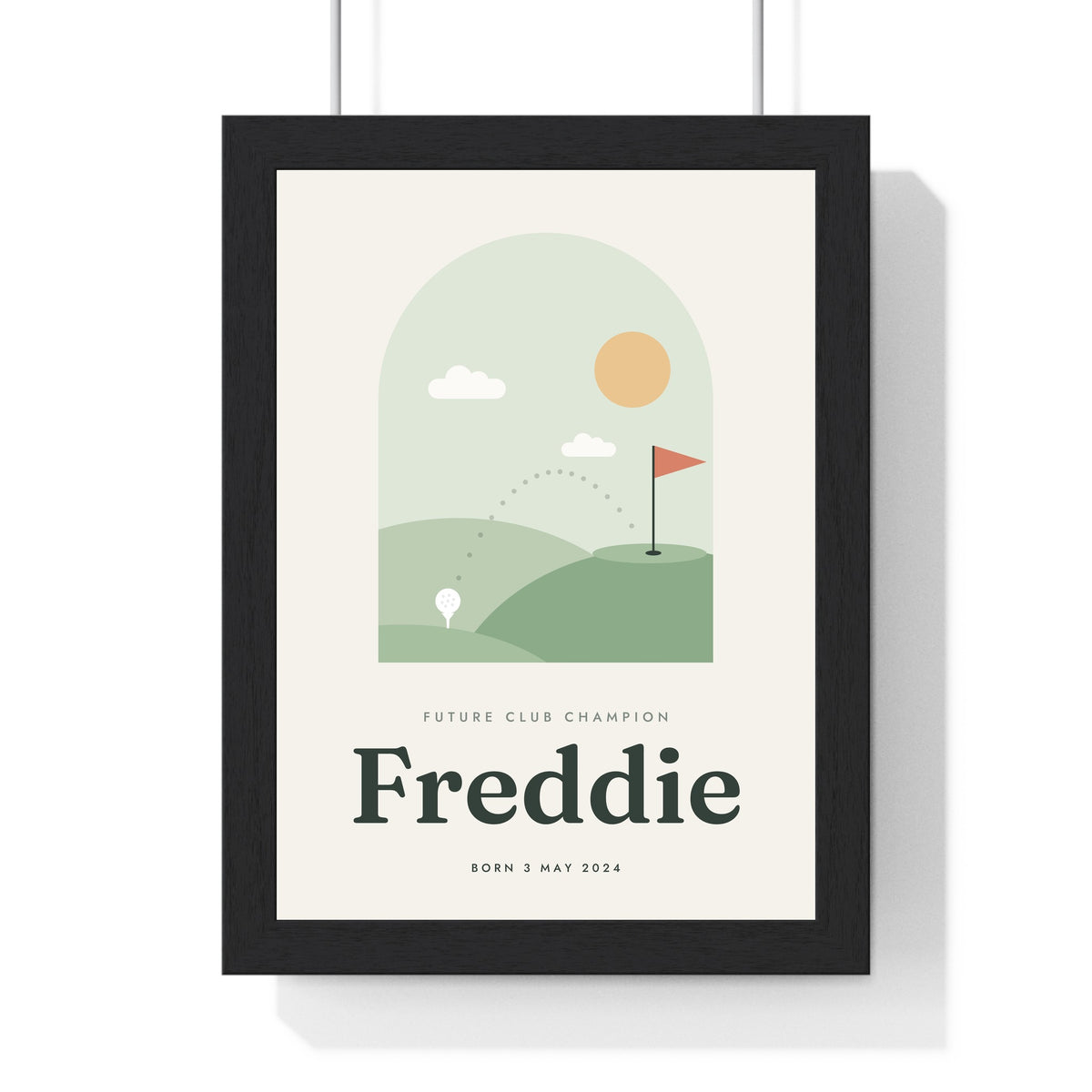 Personalised Kids Golf Print - framed sage kids golf print for Freddie, Future Club Champion