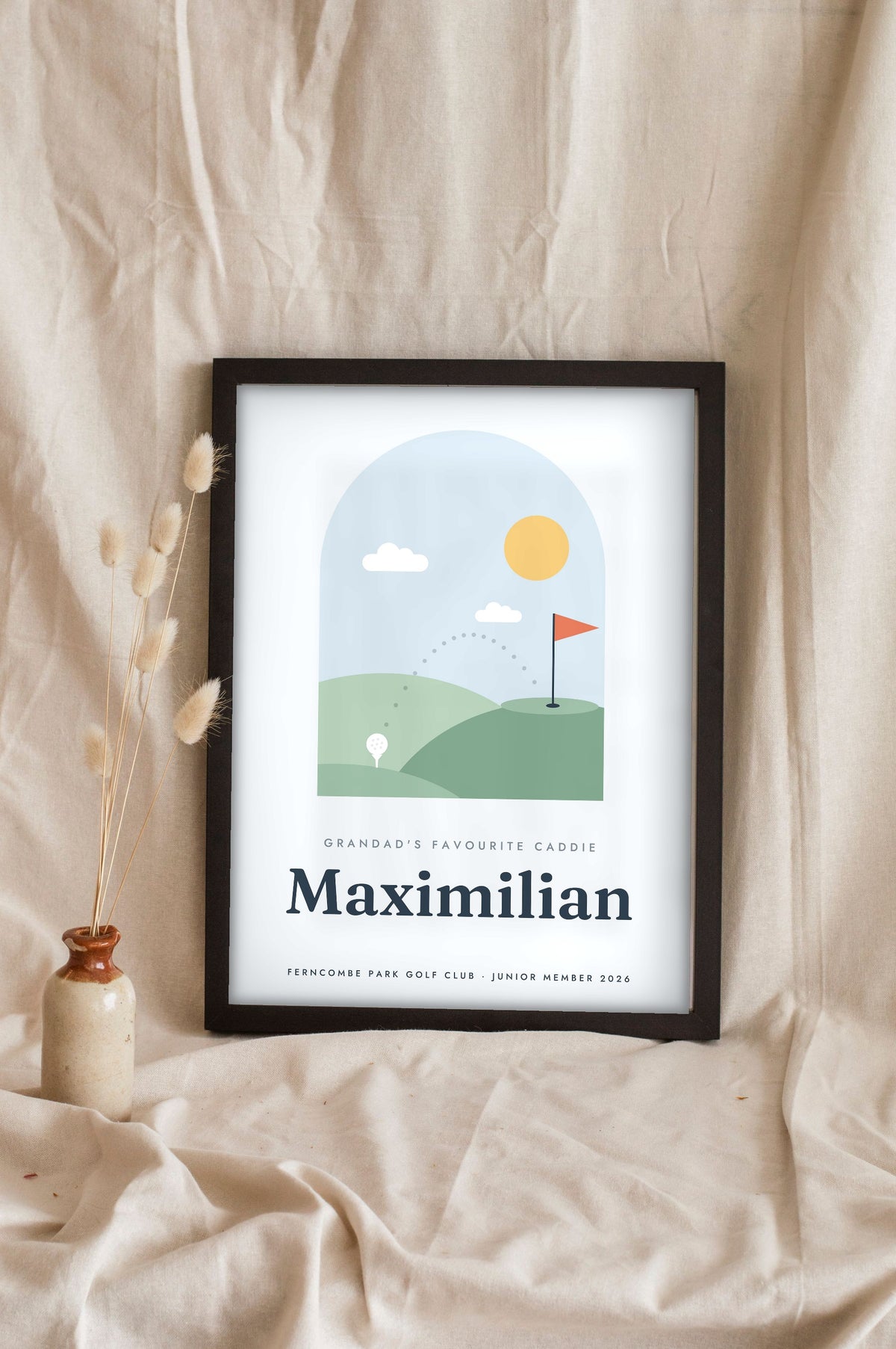 Personalised Kids Golf Print - sky blue version, Grandad's Favourite Caddie