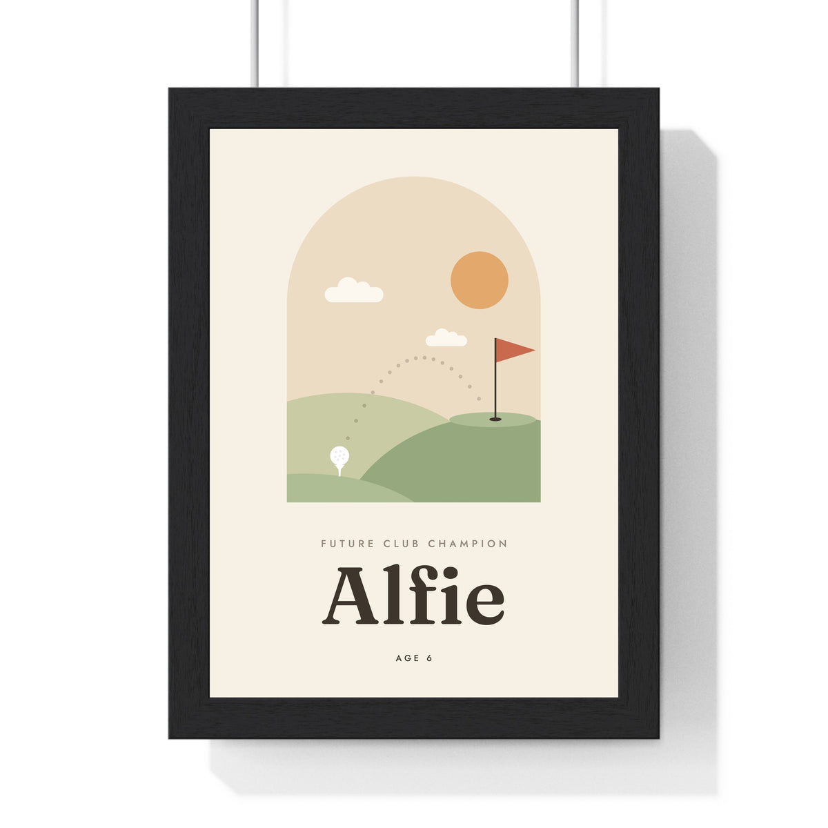 Personalised Kids Golf Print - framed sand version for Alfie, age 6