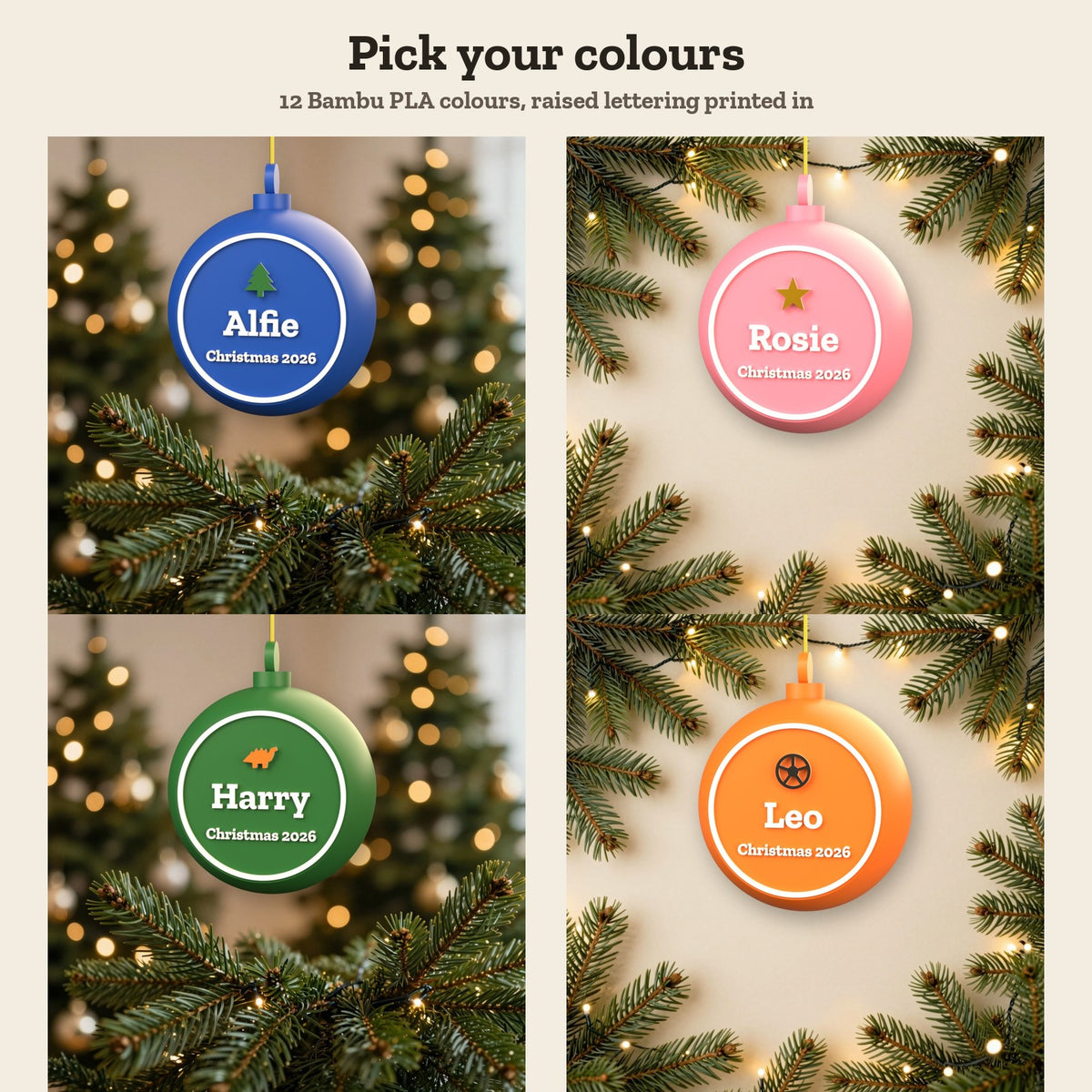 Personalised Kids Name Bauble - colour options