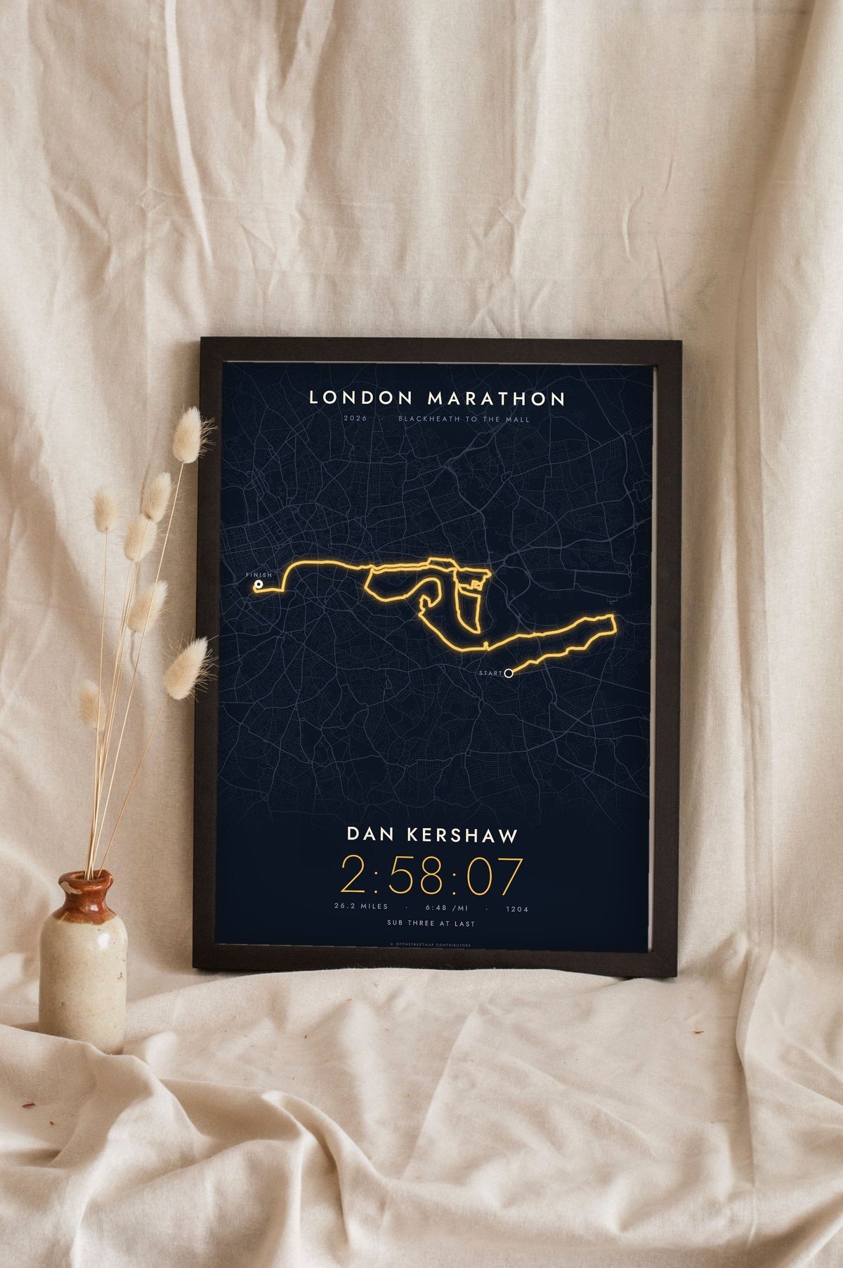 Personalised London Marathon Print - night style London Marathon print, the course glowing on a dark ground