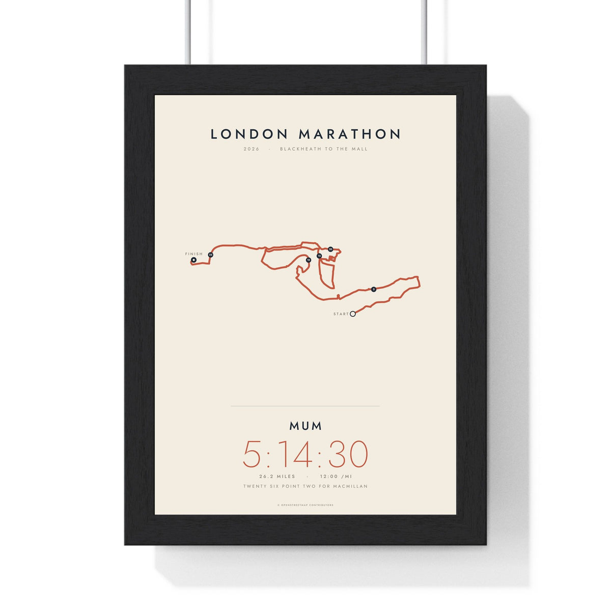 Personalised London Marathon Print - framed minimal London Marathon route print