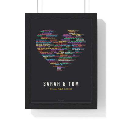 Personalised Love Songs Print - framed personalised love songs heart print with Perfect in gold