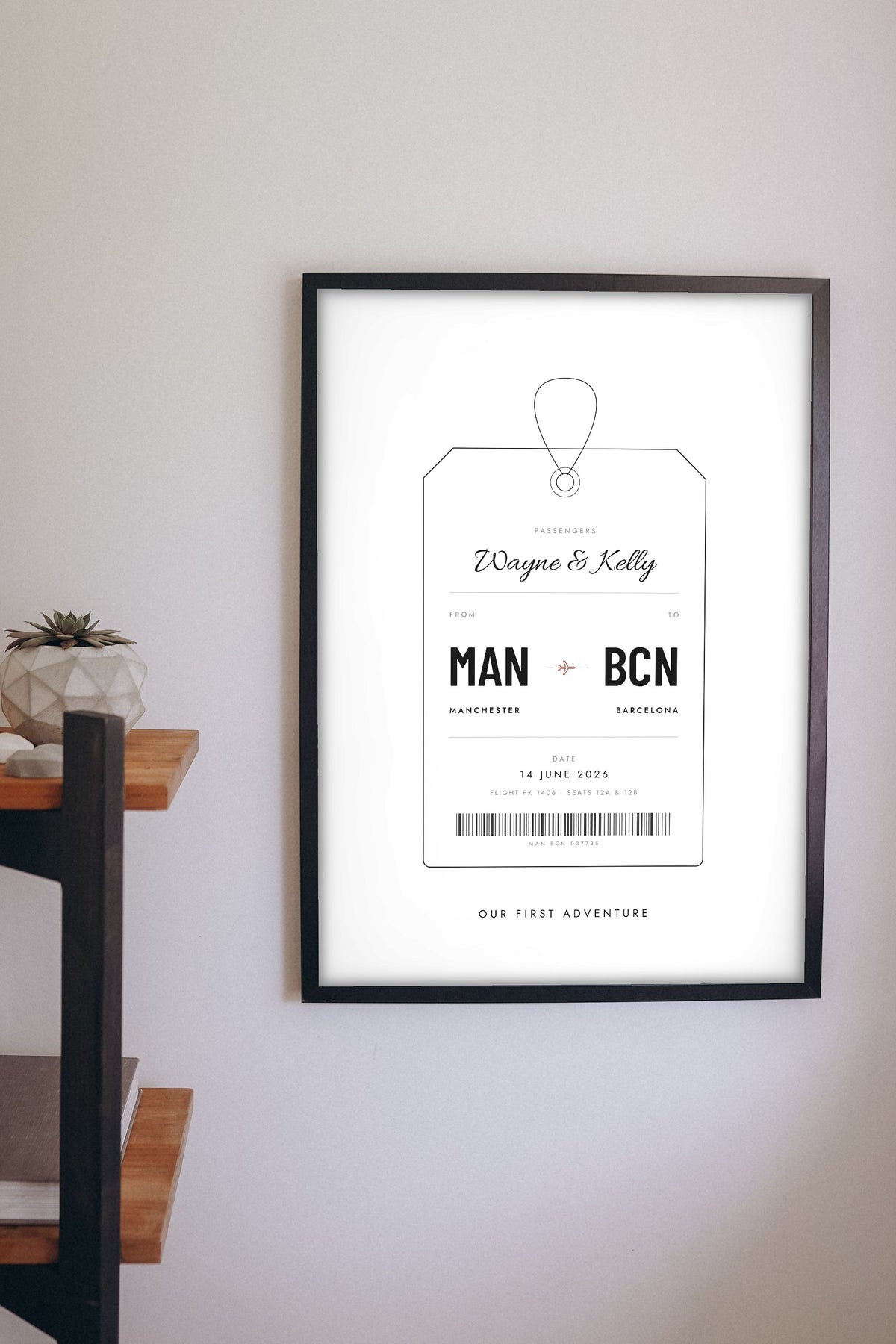 Personalised Luggage Tag Print - on the living room wall