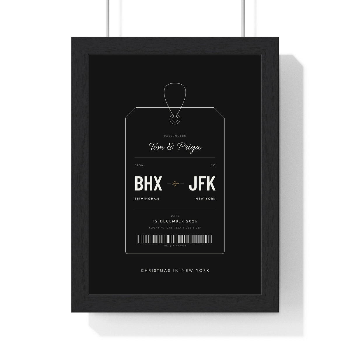 Personalised Luggage Tag Print - framed black New York version