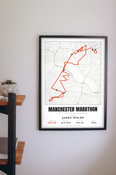 Personalised Manchester Marathon Print - Manchester Marathon route print on the hallway wall