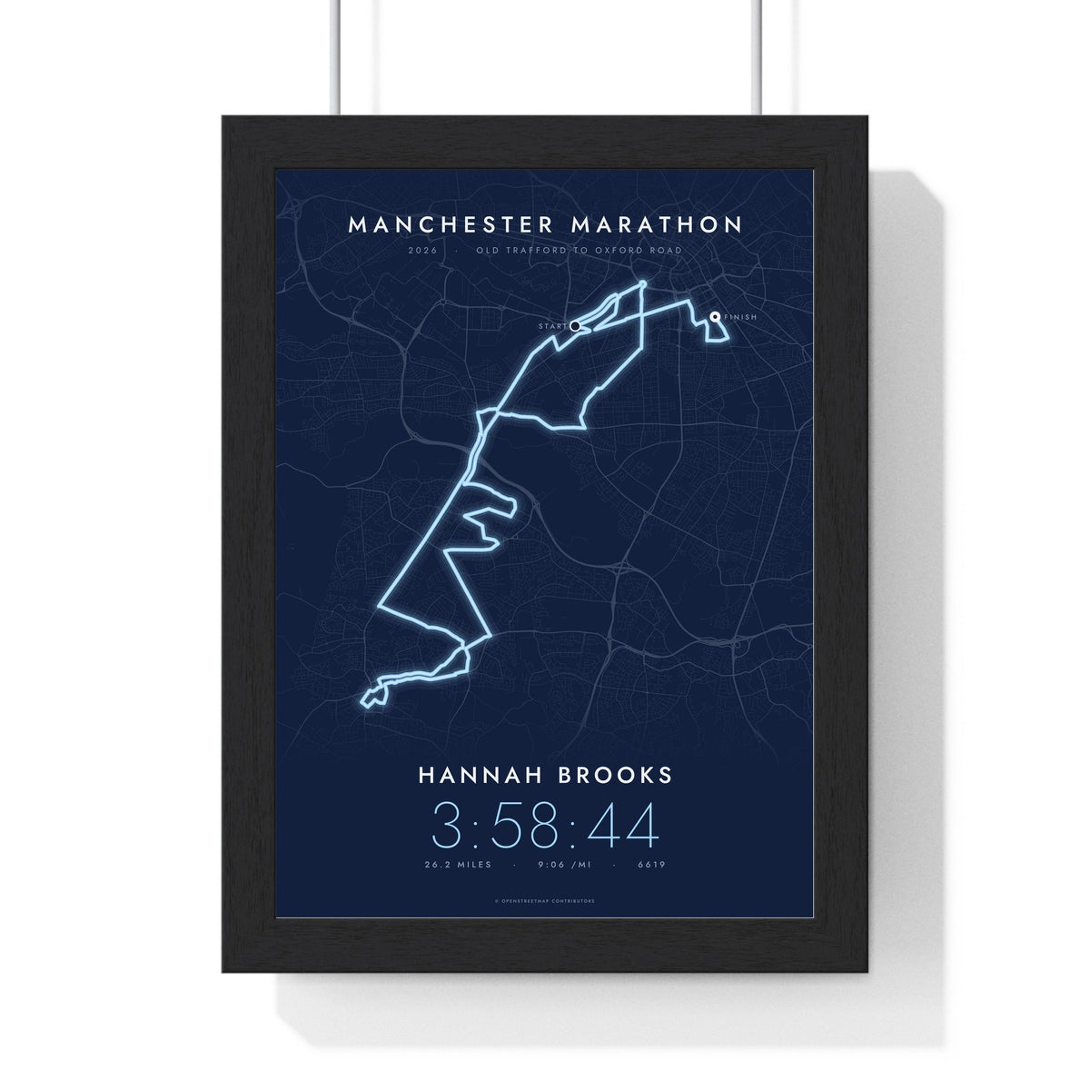 Personalised Manchester Marathon Print - framed night style Manchester Marathon route print