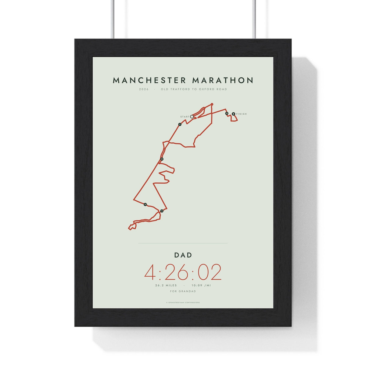 Personalised Manchester Marathon Print - framed minimal Manchester Marathon route print