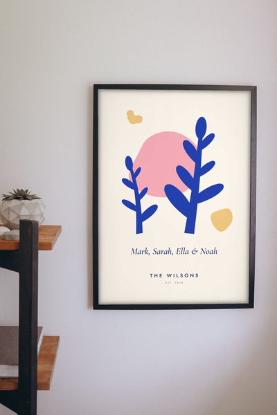 Personalised Matisse Cut-Out Family Print - cut-out family print on a living room wall