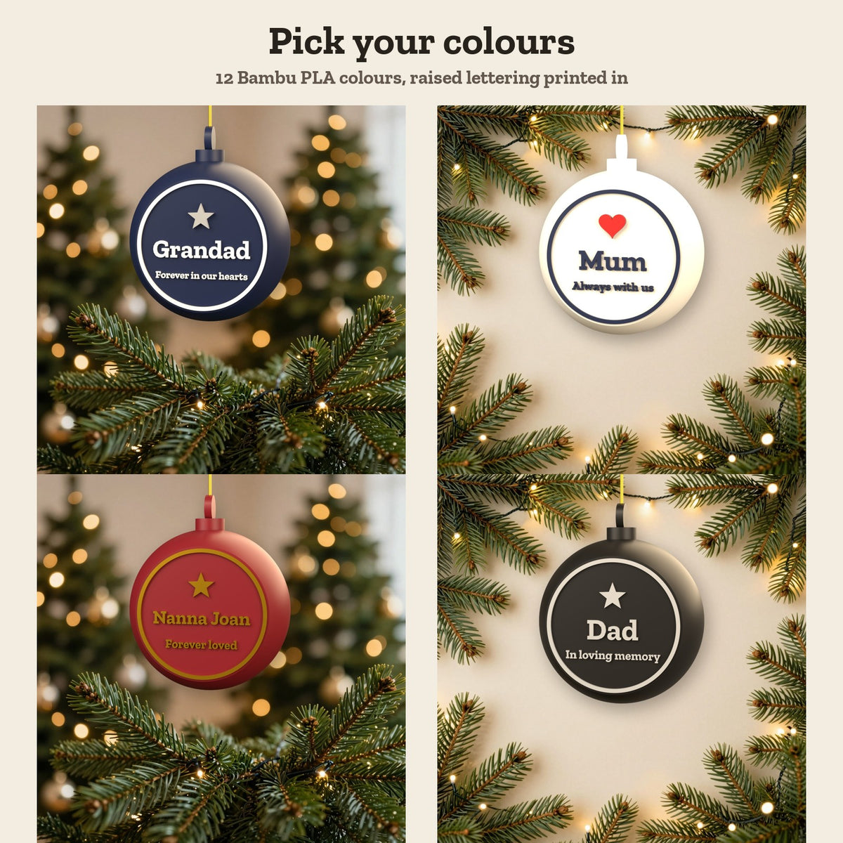 Personalised Memorial Bauble - colour options
