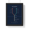 Personalised Metro Map Print - framed navy love story map where two lines meet