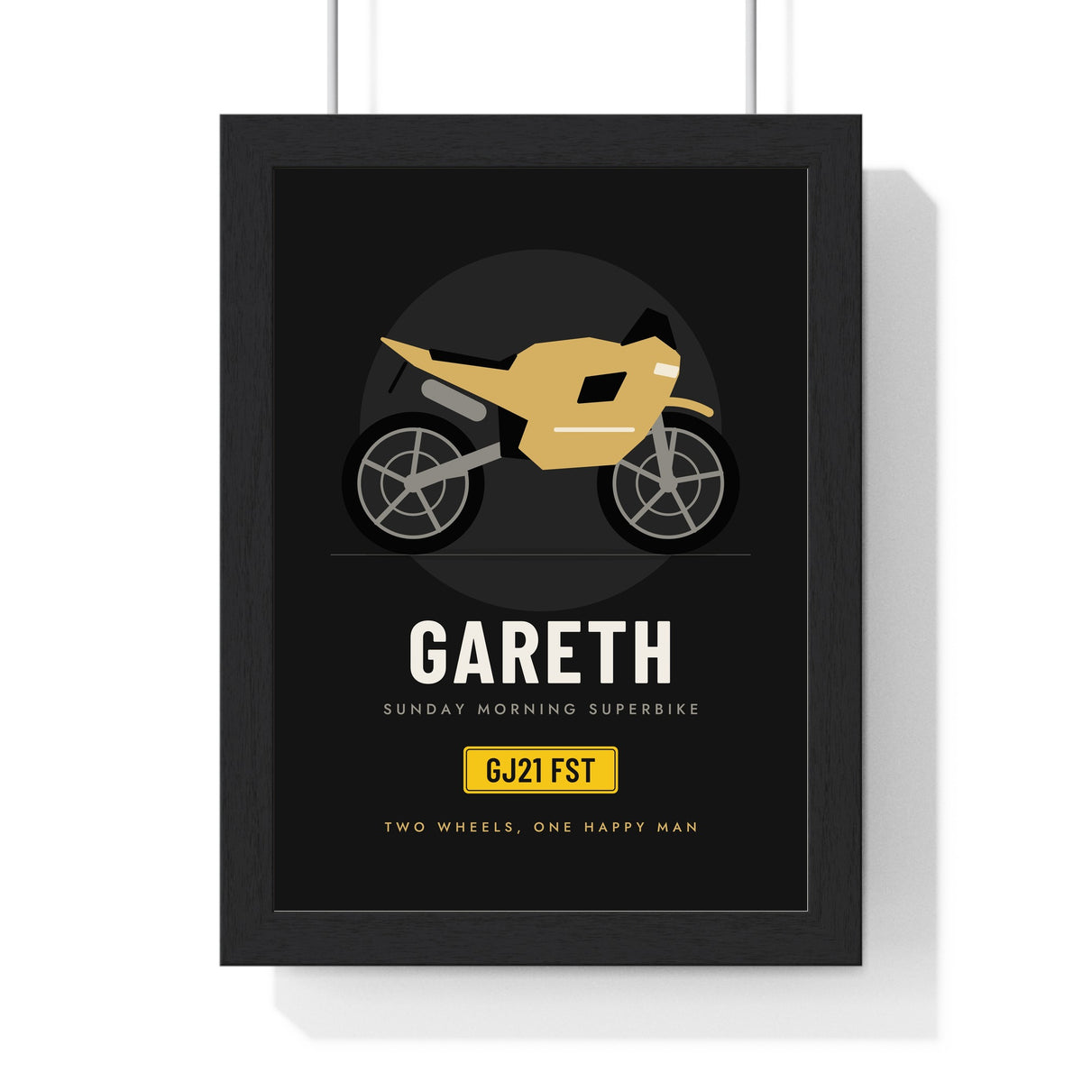 Personalised Motorbike Print - framed black sports bike version for Gareth