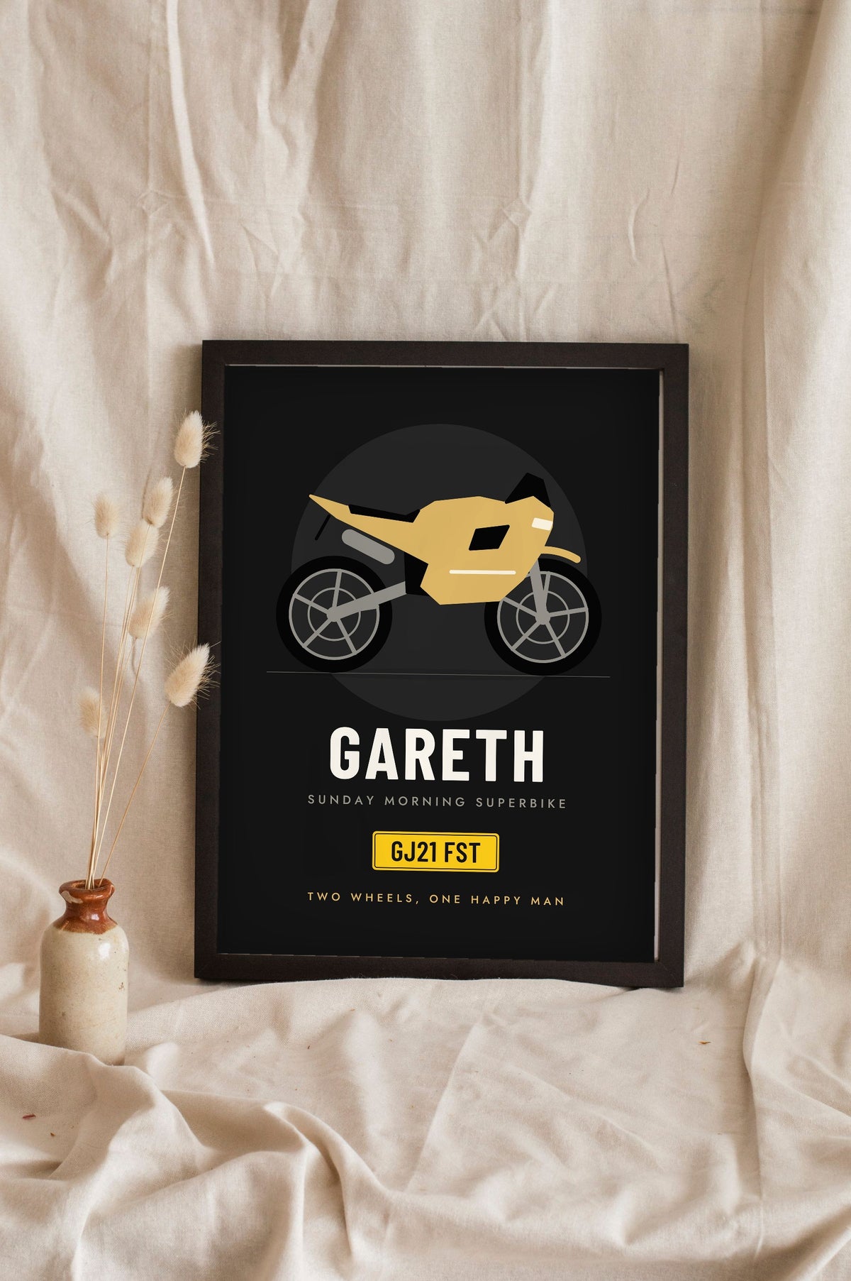 Personalised Motorbike Print - black and gold sports bike version