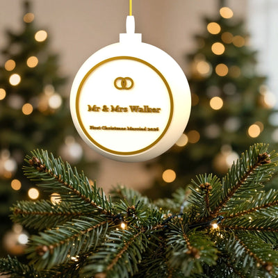 Personalised Mr & Mrs First Christmas Married Bauble - personalised mr & mrs first christmas bauble on the Christmas tree