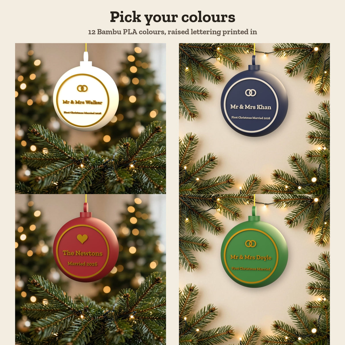Personalised Mr & Mrs First Christmas Married Bauble - colour options