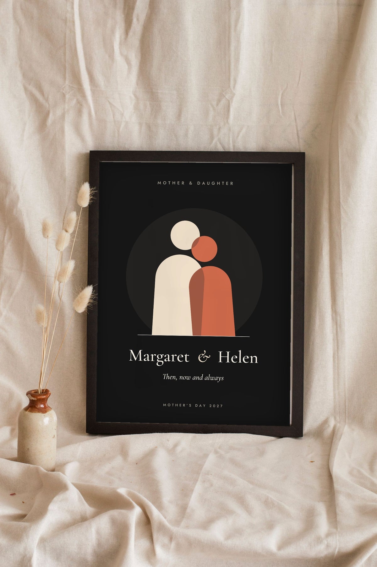 Personalised Mum and Daughter Print - black and cream Mother and Daughter version