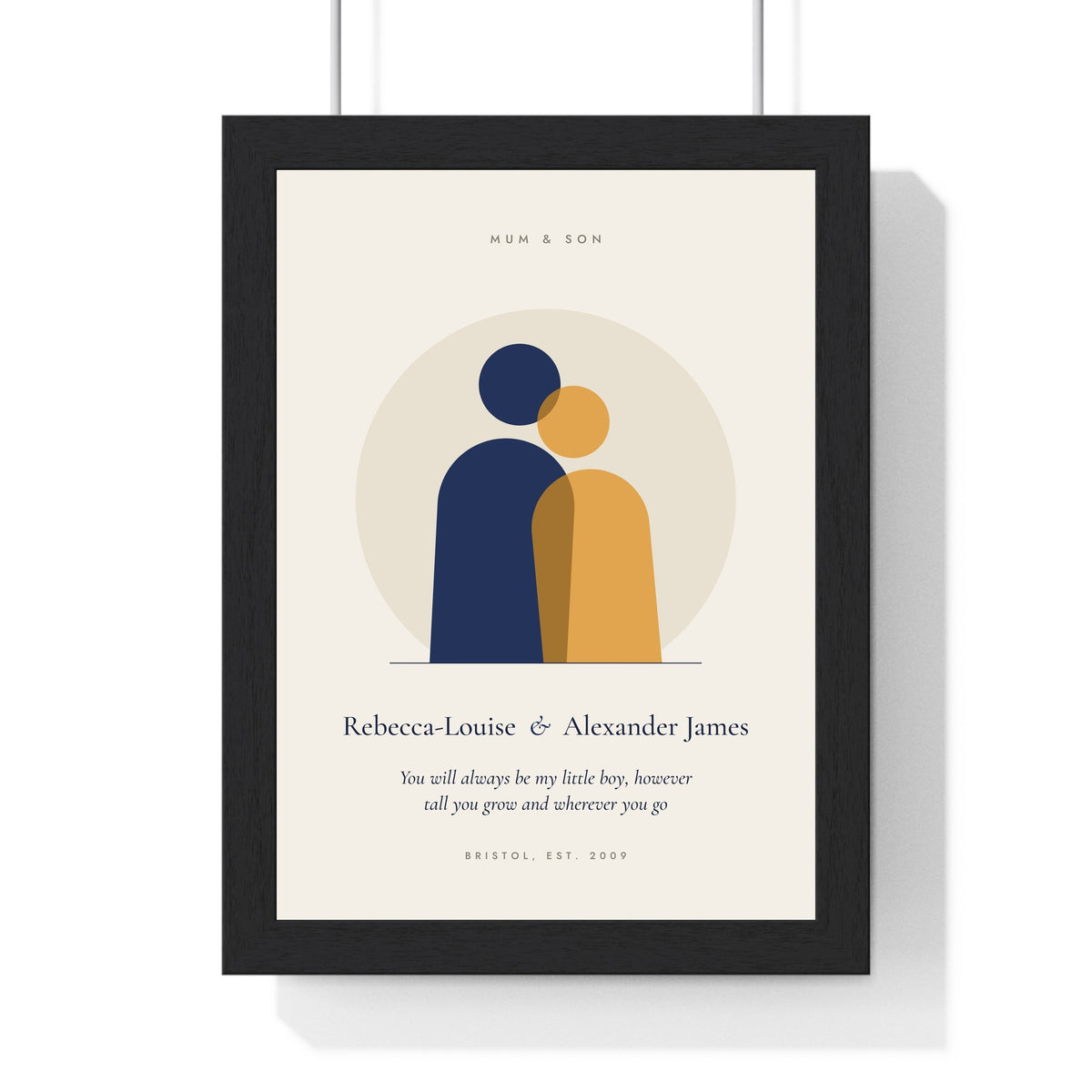 Personalised Mum and Daughter Print - navy and mustard Mum and Son version