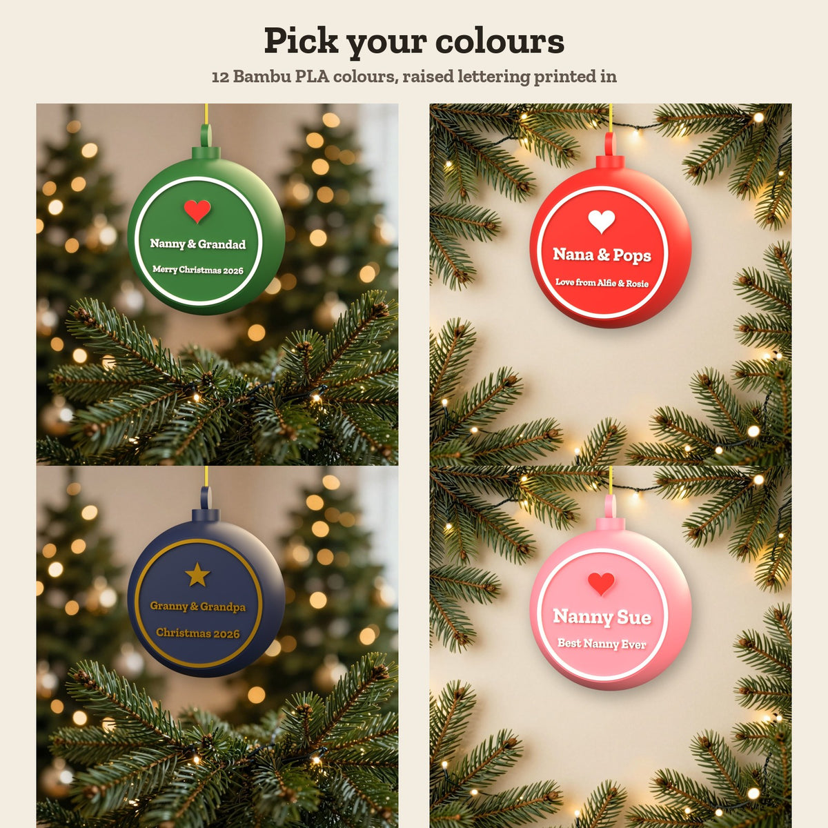 Personalised Nanny & Grandad Bauble - colour options