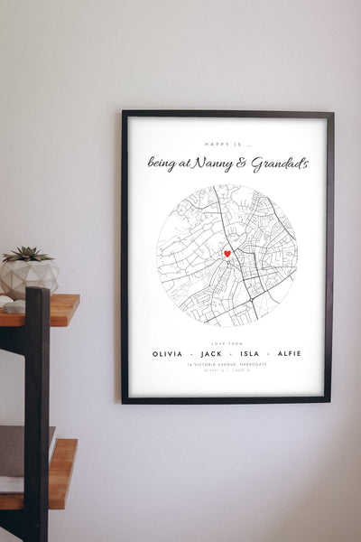 Personalised Nanny and Grandad House Map Print - Nanny and Grandad house map print on the hallway wall