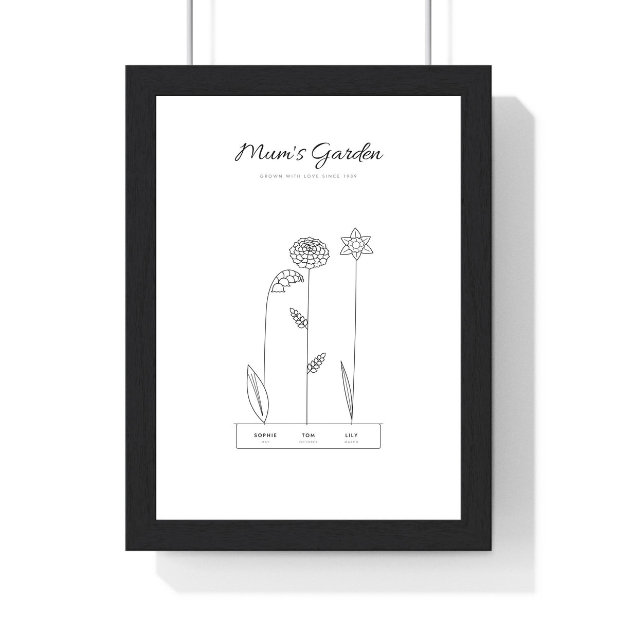Personalised Nan's Garden Birth Flower Print - fine line Mum's Garden version