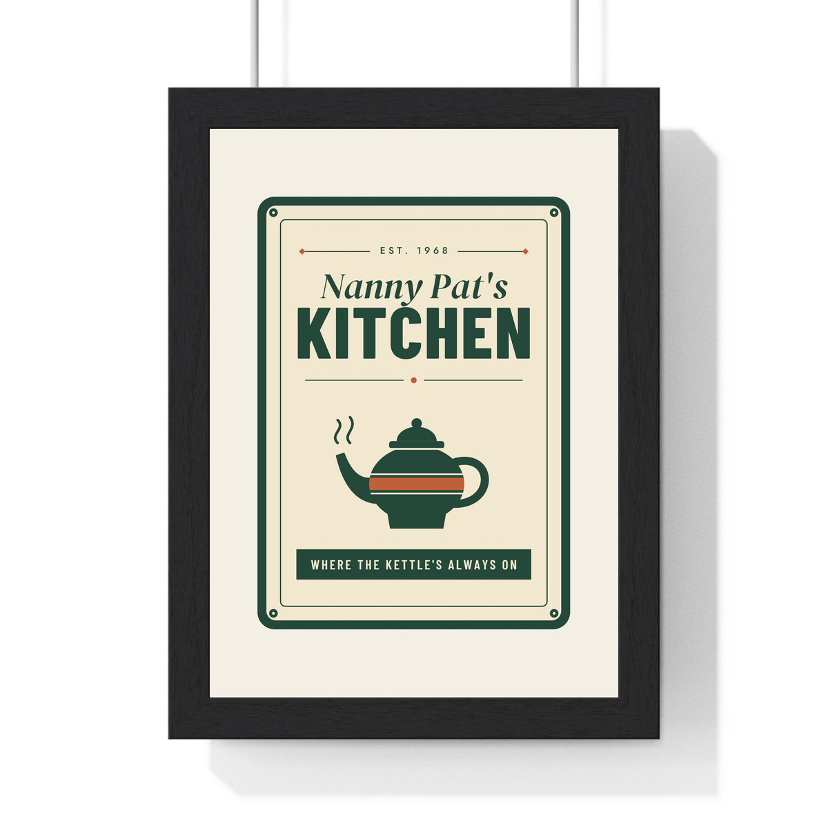 Personalised Nan's Kitchen Print - framed cream and green Nanny Pat's Kitchen sign print