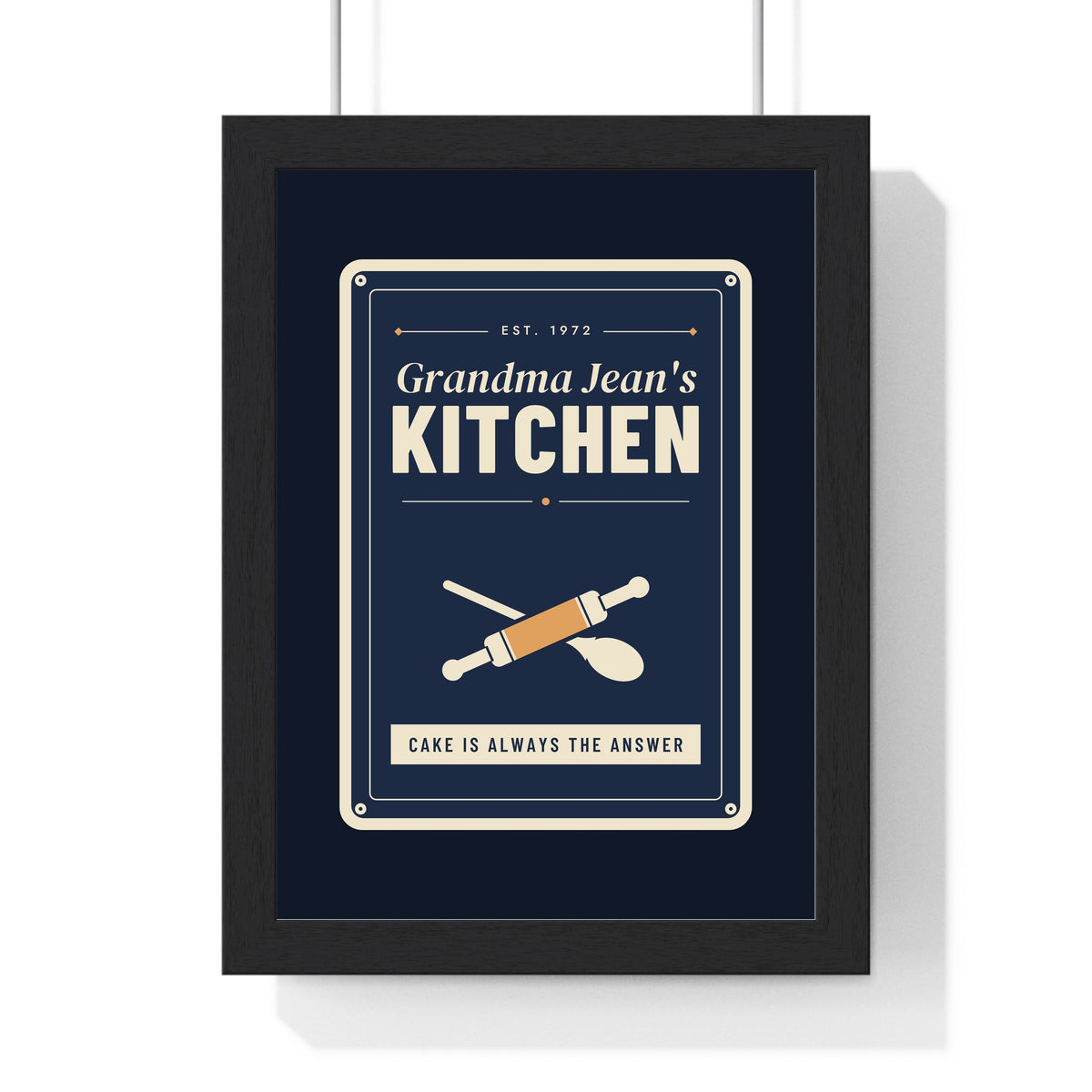 Personalised Nan's Kitchen Print - framed navy version