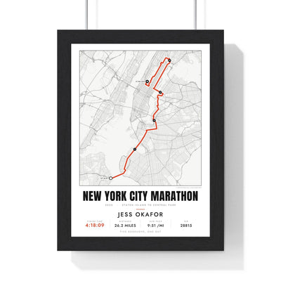 Personalised New York City Marathon Print - framed street map New York City Marathon route print with name and finish time