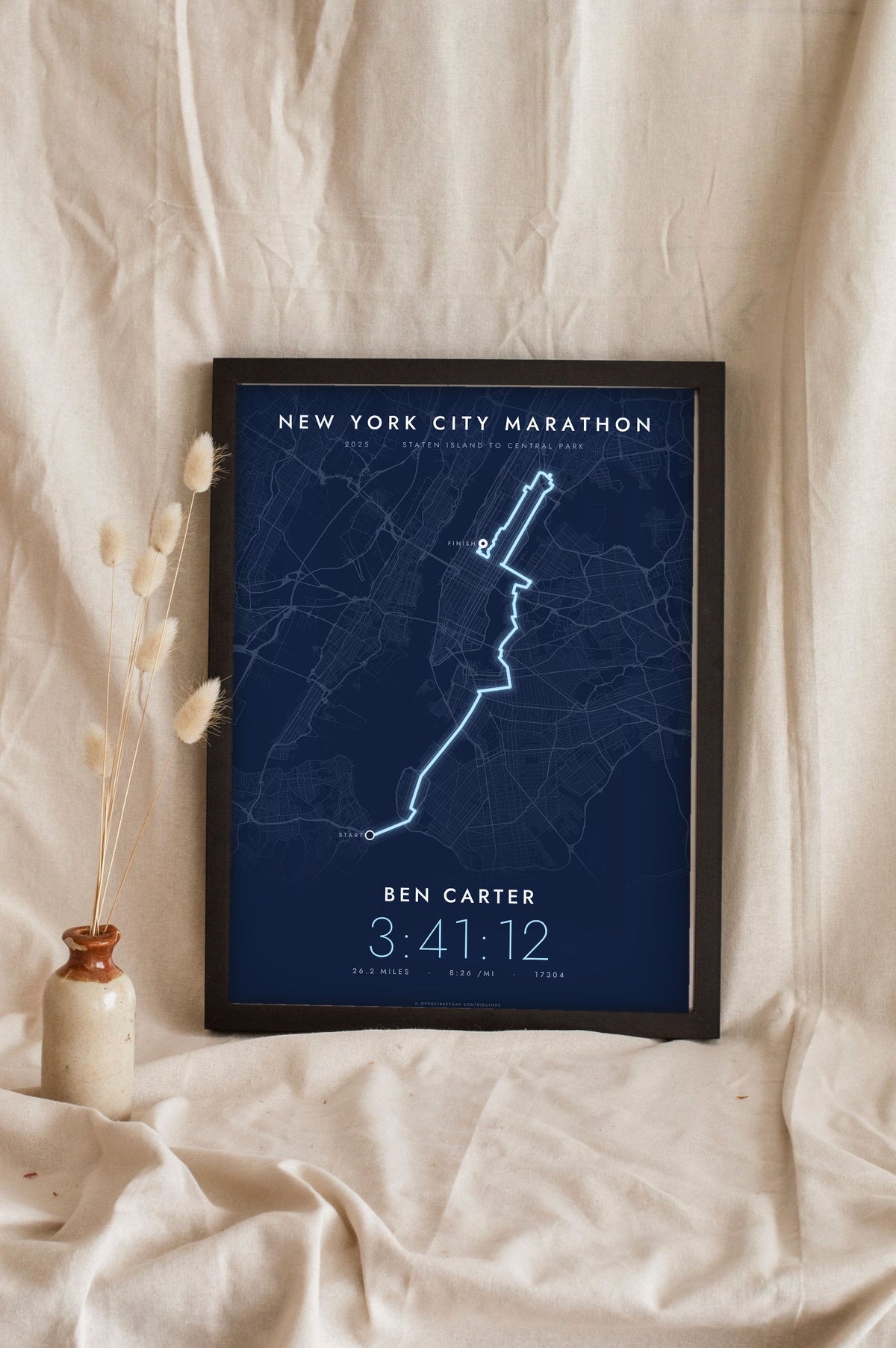 Personalised New York City Marathon Print - night style New York City Marathon print, the course glowing on a dark ground