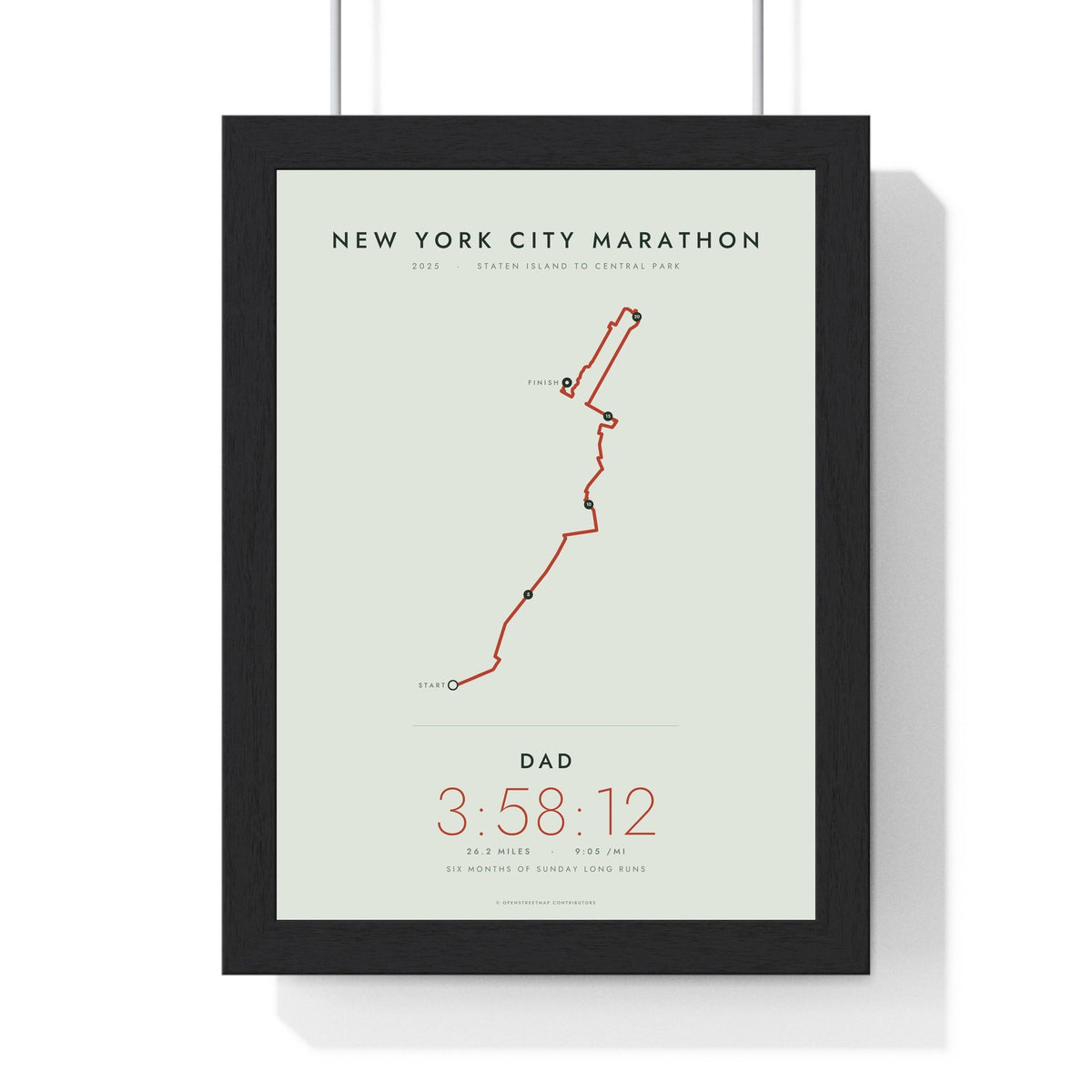 Personalised New York City Marathon Print - framed minimal New York City Marathon route print