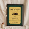 Personalised North Pole Express Ticket Print - gold on green ticket for Jack