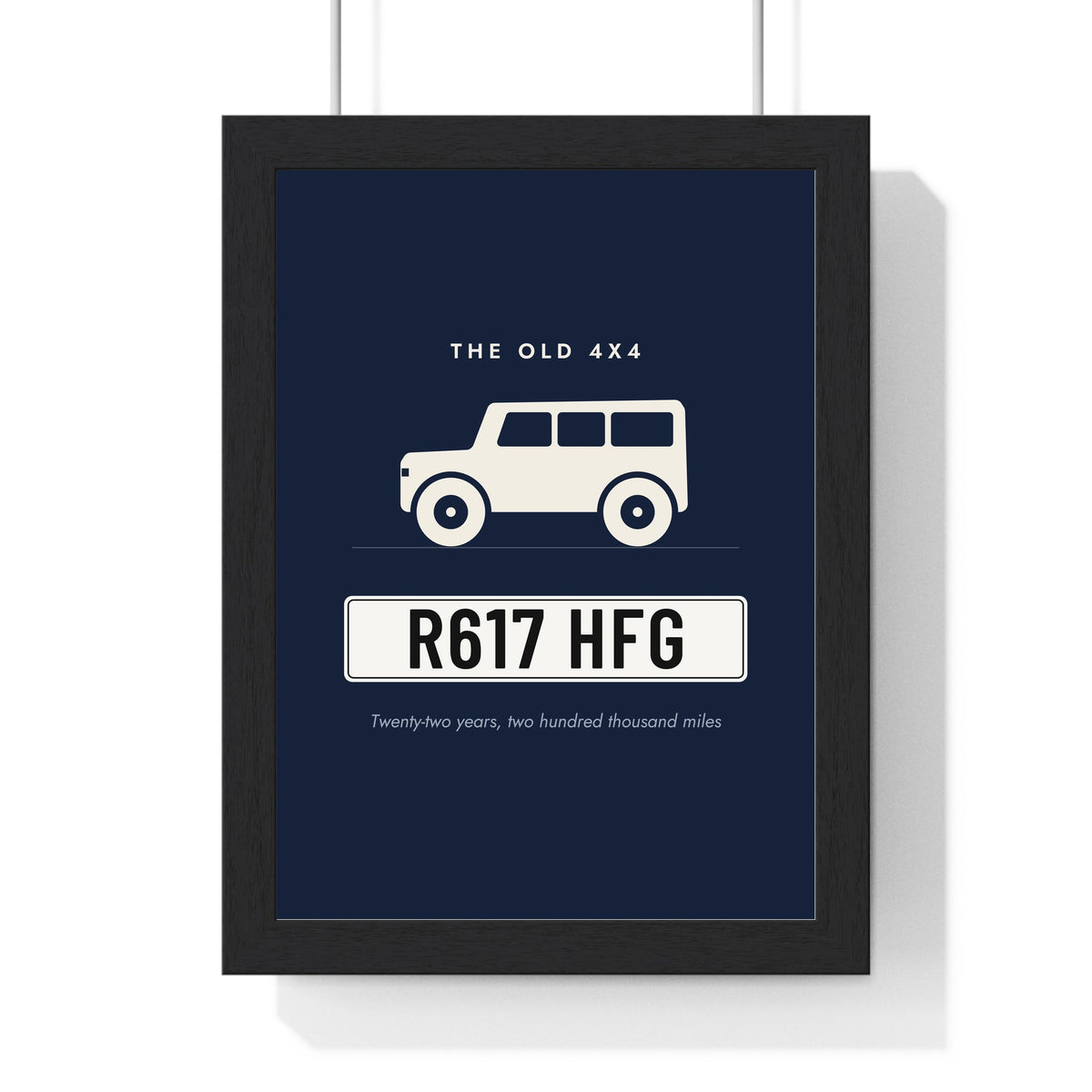 Personalised Number Plate Print - framed navy 4x4 version