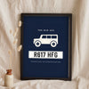 Personalised Number Plate Print - navy version with a 4x4 and white front plate