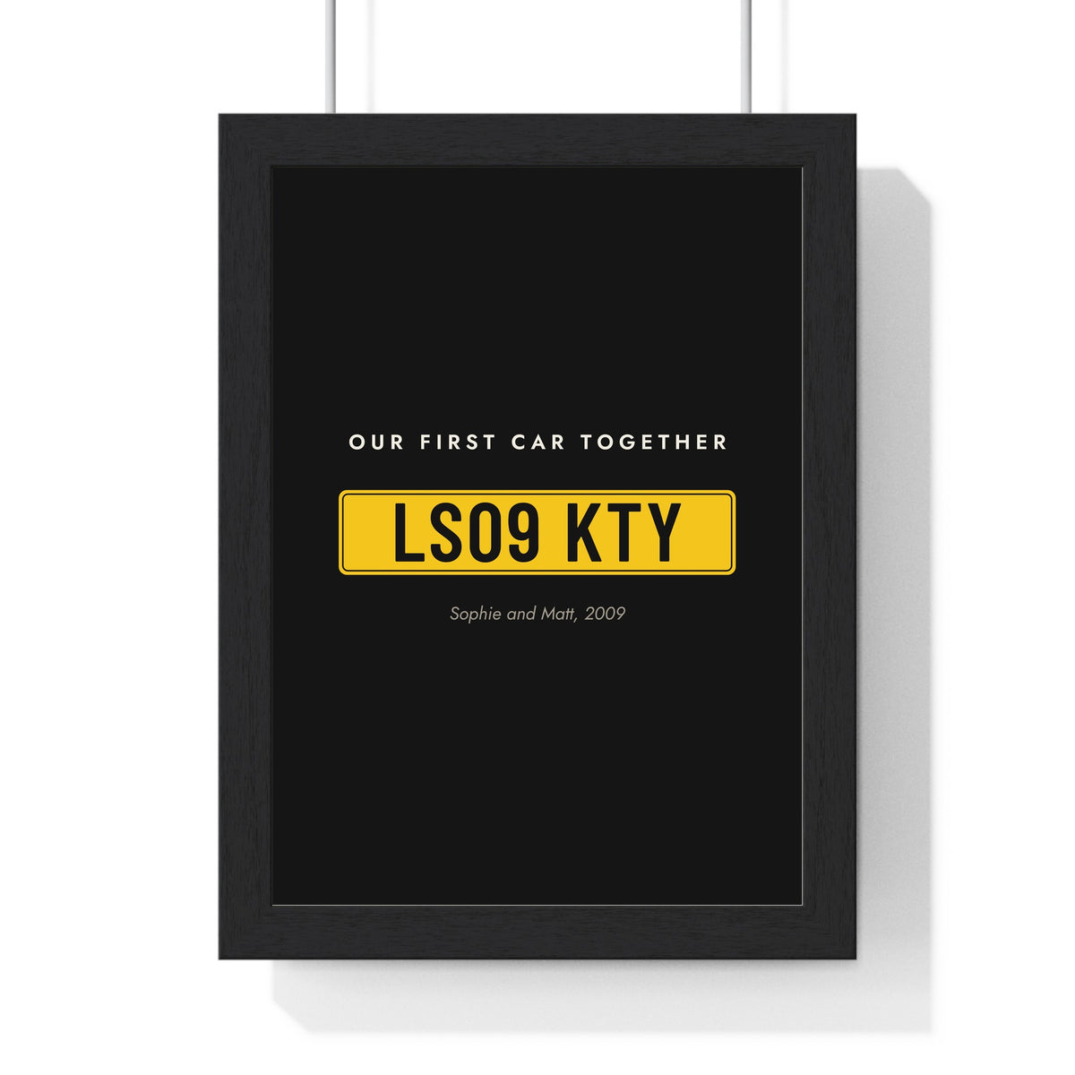 Personalised Number Plate Print - black plate-only version for a couple's first car
