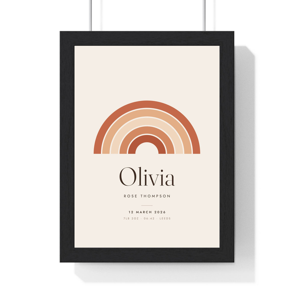 Personalised Nursery Name Print - framed terracotta rainbow arch nursery name print